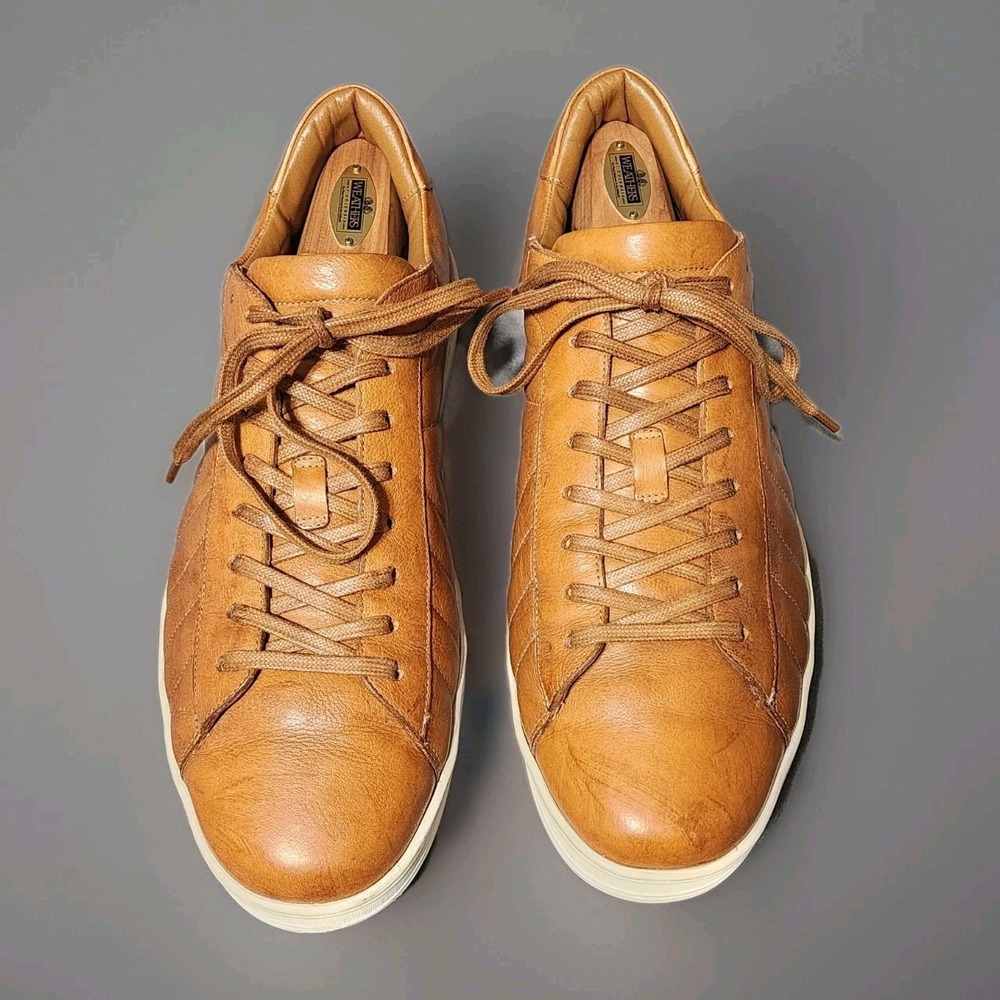 M. Gemi Mens 12 Italian Leather Quilted Sneakers Tan Eu 45 - Picture 2 of 11